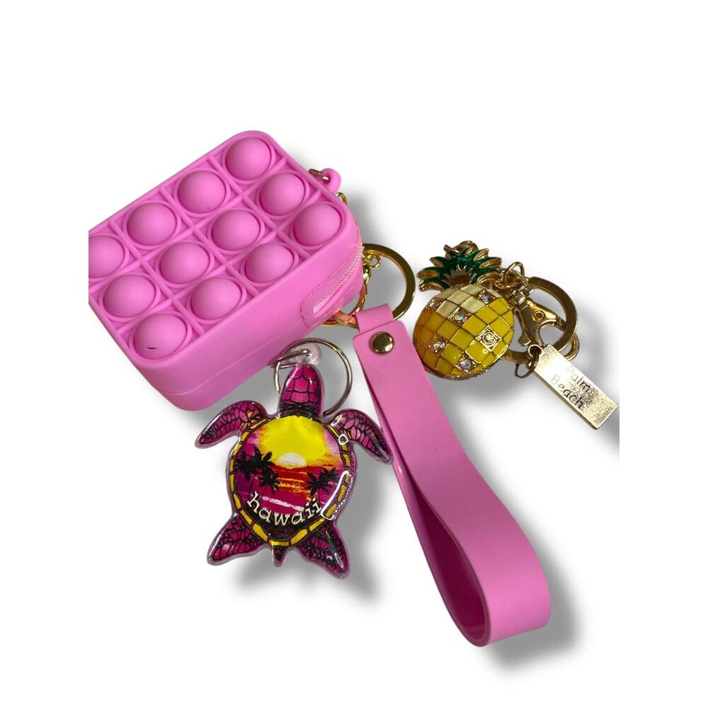 Set of 3 Key Rings Keychains Wristlet Pineapple Turtle Palm Beach